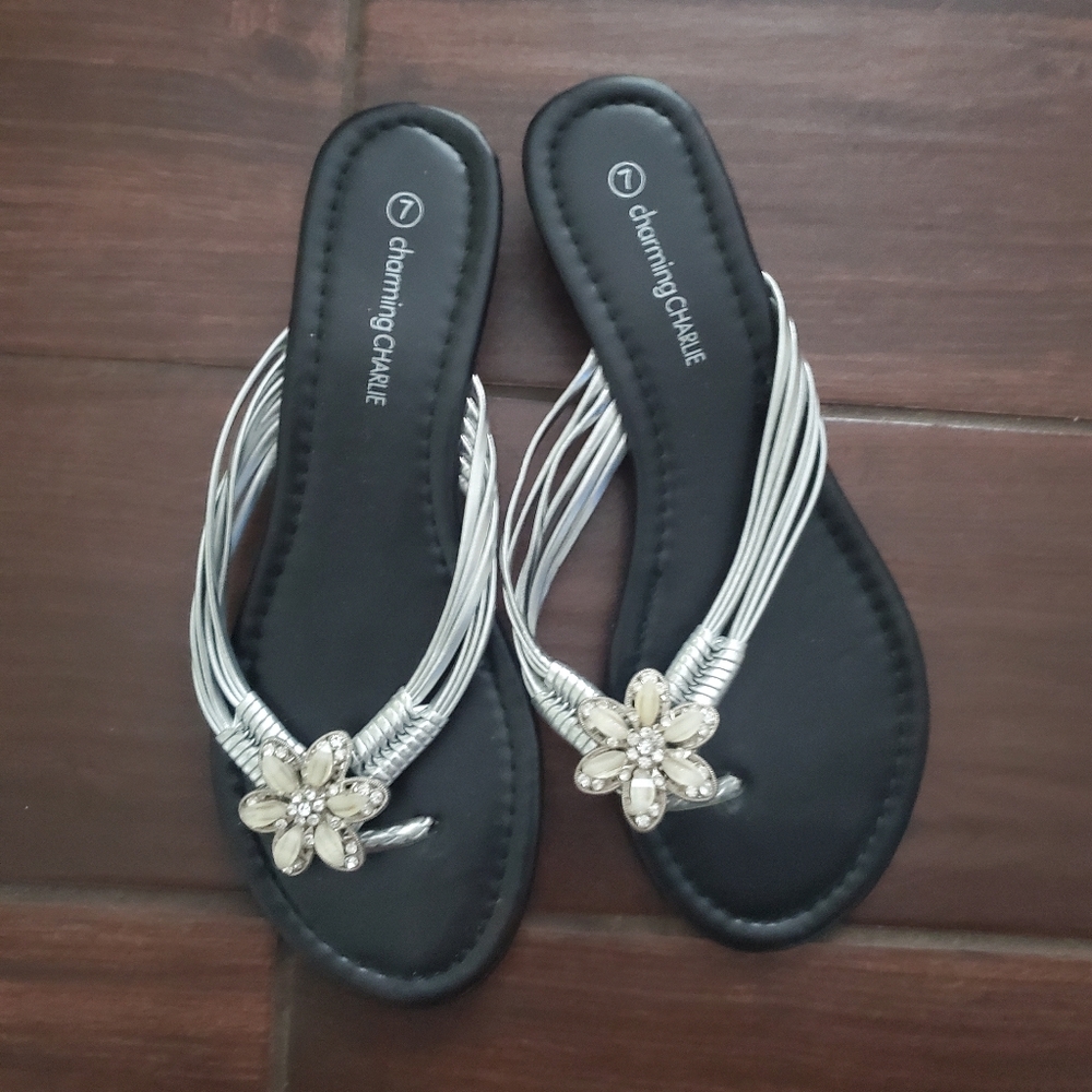 Charming Charlie Black and Silver Sandals